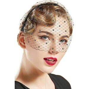 1920s Flapper Fascinator Mesh Veil Headband Bridal Wedding Tea Party